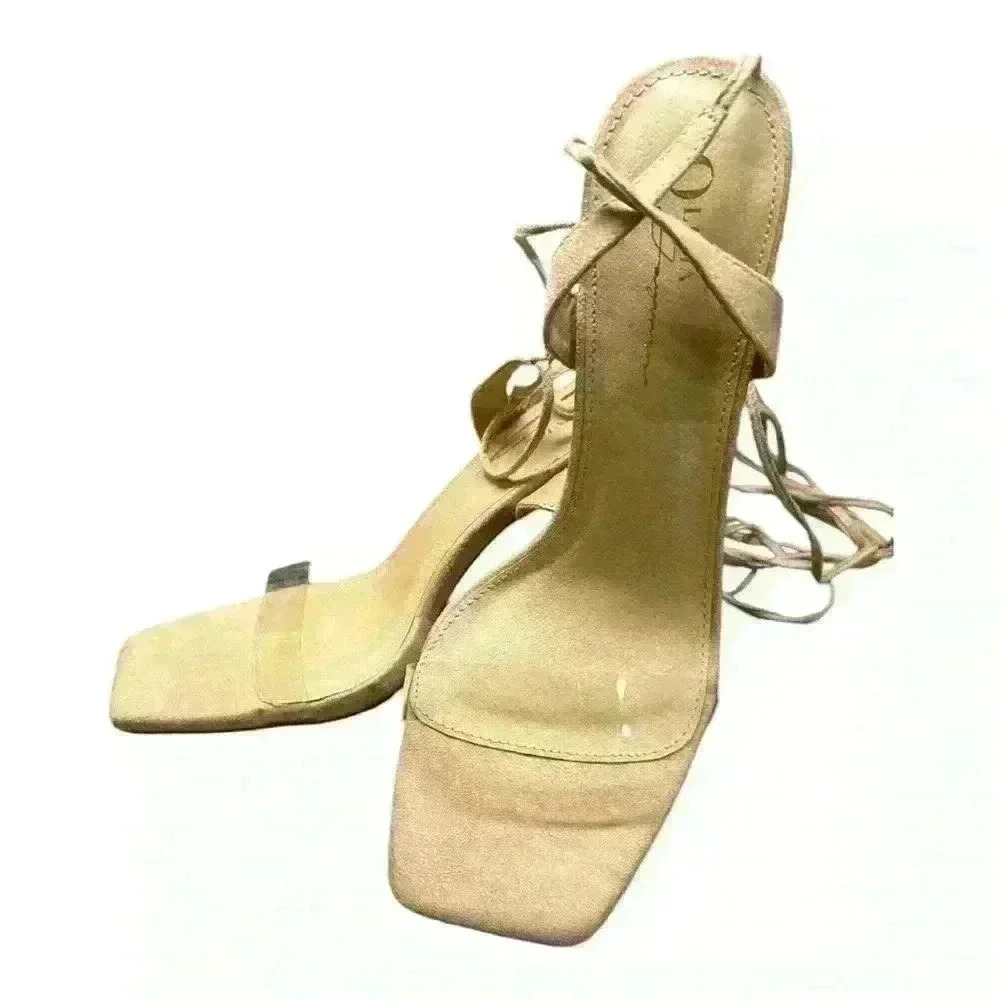 Olivia Jaymes Nude Lace Up Heels size 8.5 beautiful! - Picture 8 of 9